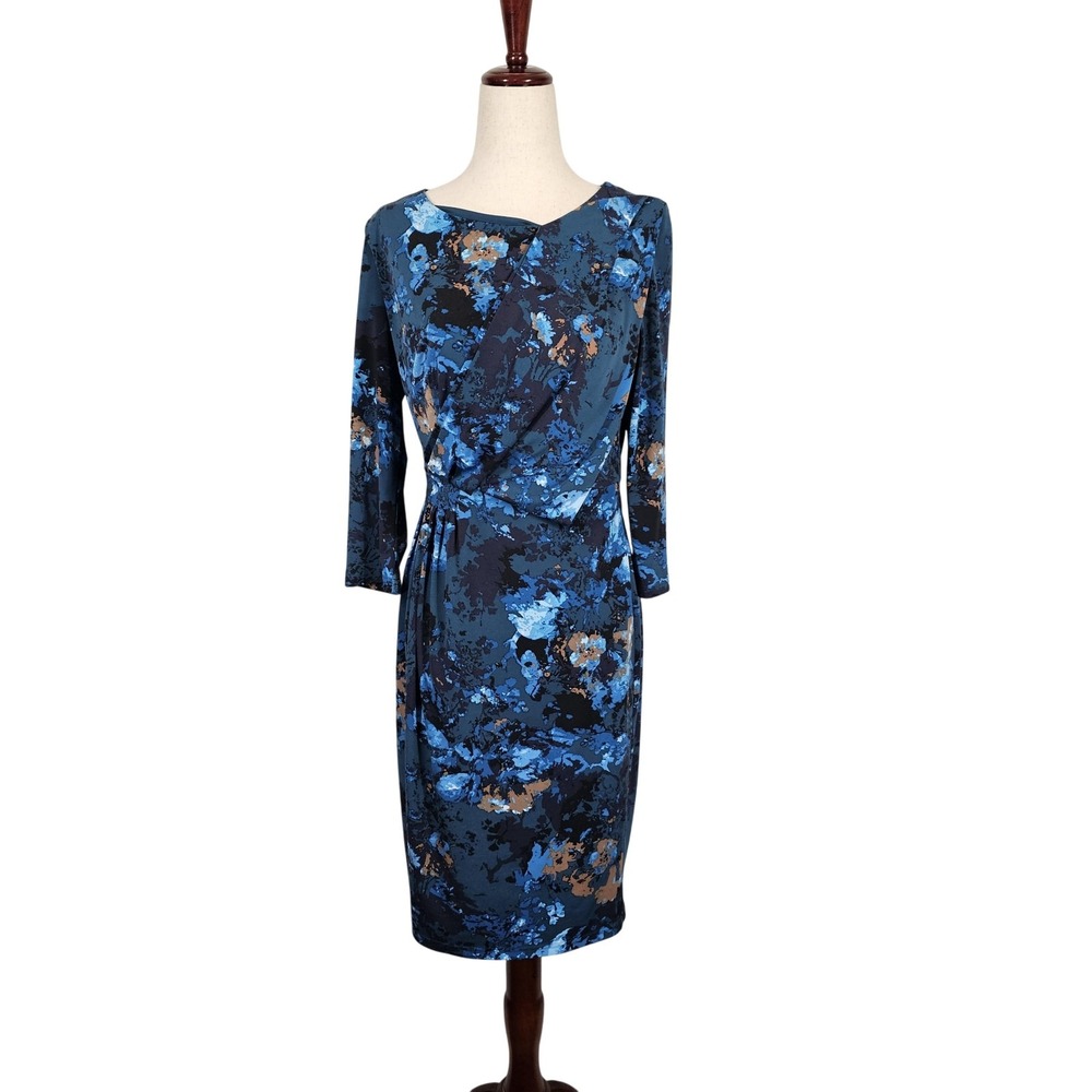 Coldwater Creek Dress Womens 4 Sheath Long Sleeve Ruched Midi Elegant Floral